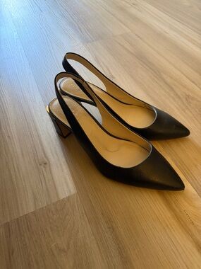 Vince Camuto Black Pointed-Toe Slingback Block Heels